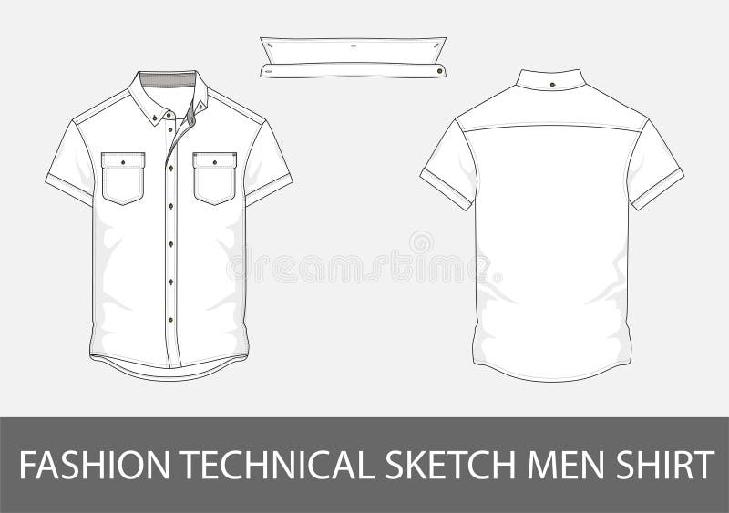Fashion Technical Sketch Men Shirt with Short Sleeves in Vector. Stock ...