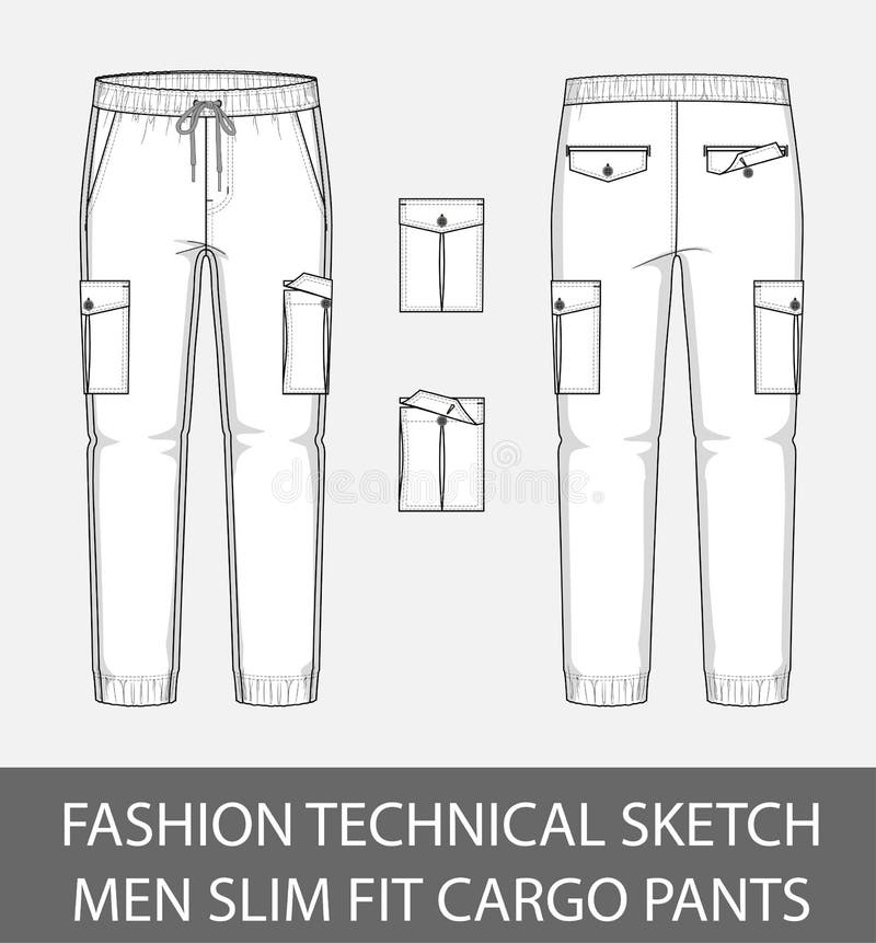 Fashion Technical Sketch Men Slim Fit Cargo Pants with 2 Patch Pockets ...