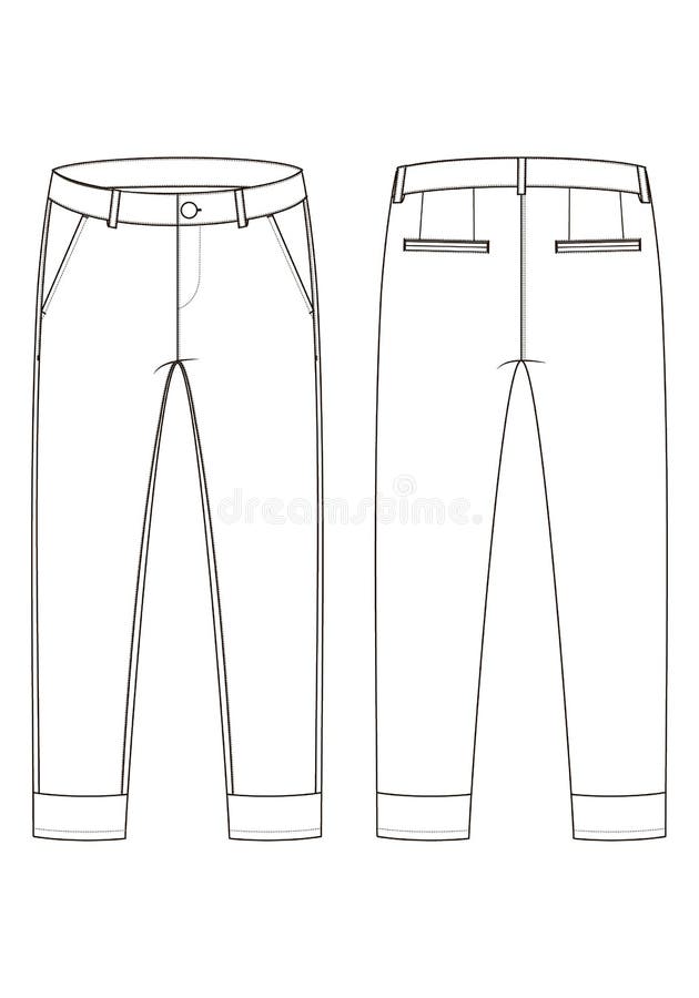 Fashion Technical Sketch of Pants with Cuffs in Vector Graphic Stock ...