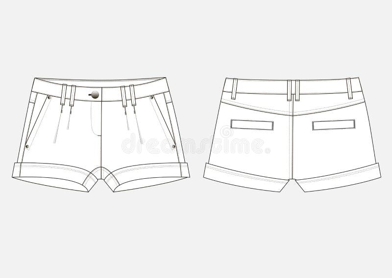 Premium Vector | Vector black and white illustration of jean shorts.  clothes in denim style. front and back views