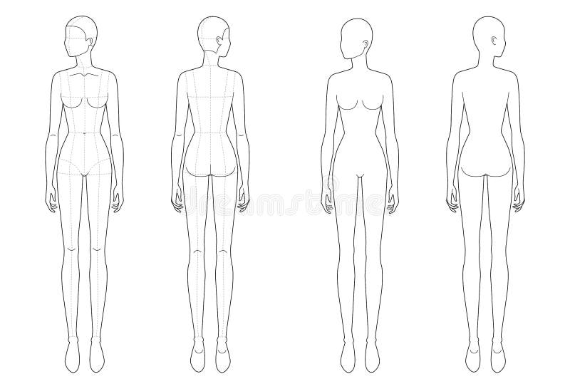 Fashion Template of Standing Women. Stock Vector - Illustration of line ...