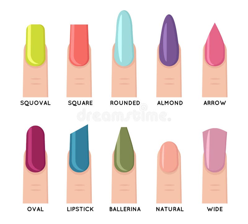 Fashion Trend Female Nail Manicure Shape Forms Isolated Icons Set Flat  Design Vector Illustration Stock Vector - Illustration of colorful, hand:  137466931