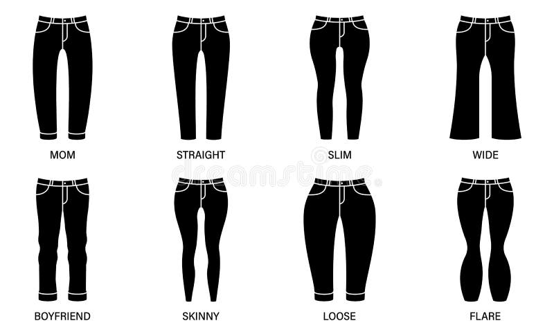 Fashion Type of Woman Pants Silhouette Icon. Style of Woman Denim ...