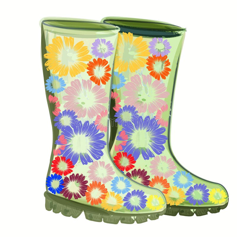 Fashion Vector Illustration with Rubber Green Boots Decorated with ...