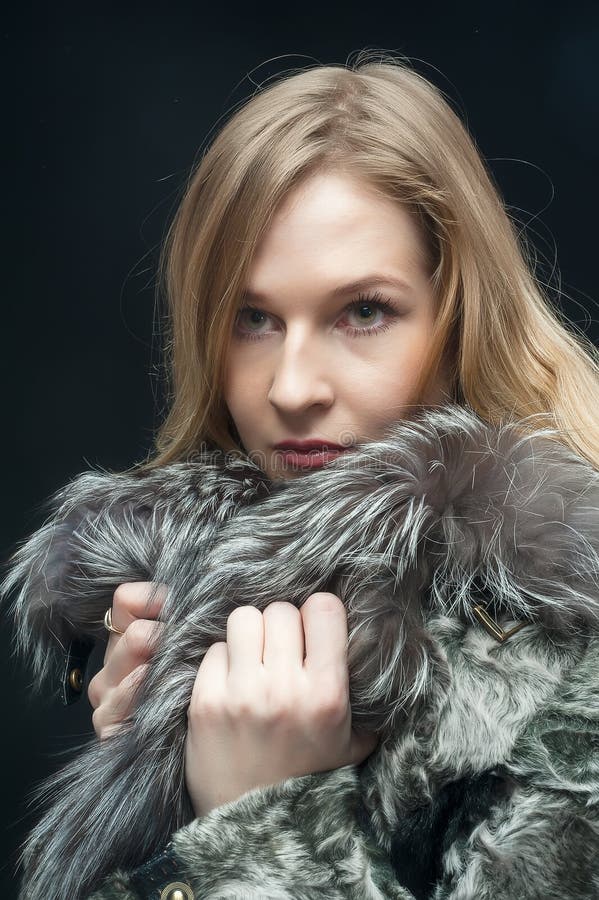 Fashion Woman in Fur Coat, Lady Portrait Stock Image - Image of glamour