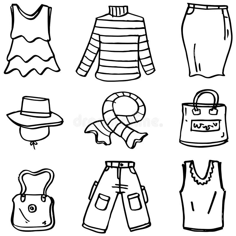 Fashion Women Clothes of Doodles Stock Vector - Illustration of garment ...