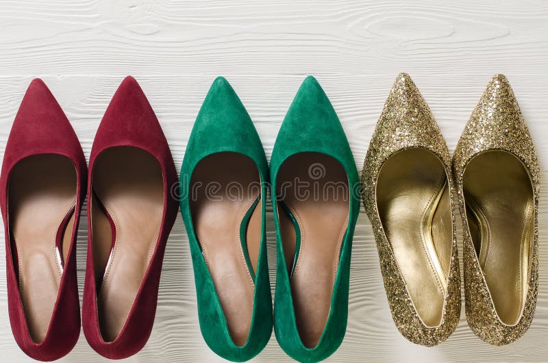 Fashion womens shoes pumps. Classic christmas colors red, gre royalty free stock photography Fashion womens shoes pumps. Classic christmas colors red, gre royalty free stock photography