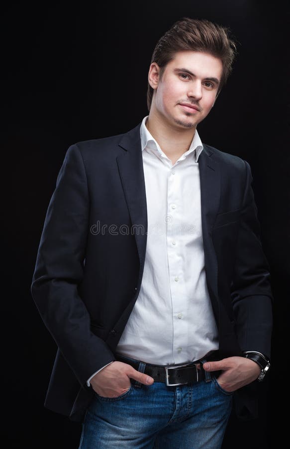 Fashion young businessman black suit