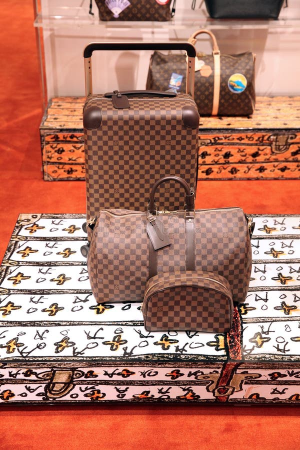 Large Fashion Suitcases at the Luxury Louis Vuitton Store . Moscow