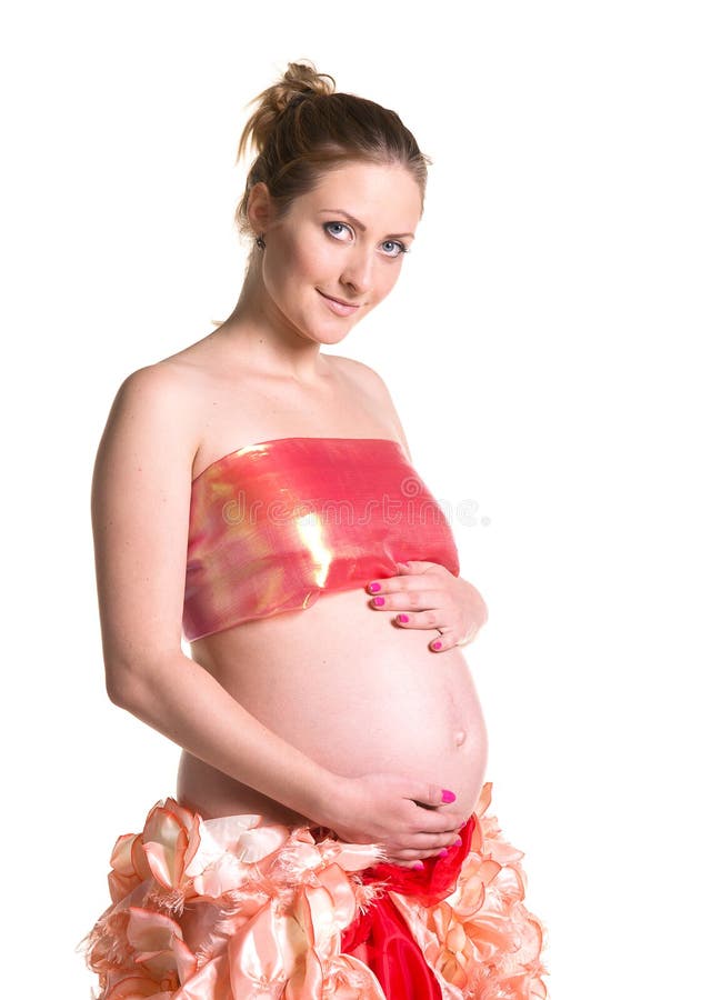 Fashionable beautiful pregnant in luxurious skirt