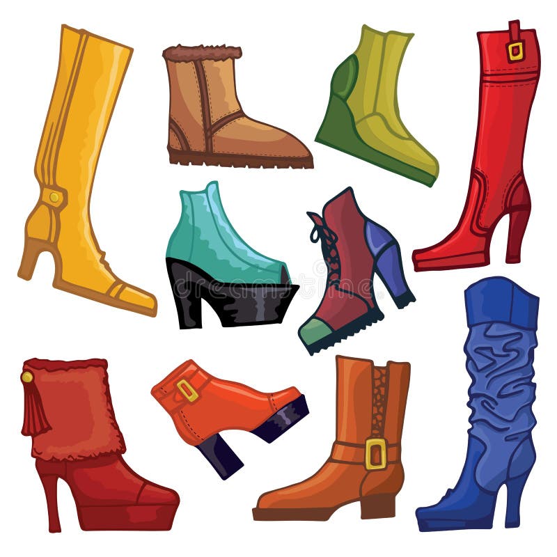 Fashionable Colored Women S Boots and Shoes Stock Vector - Illustration of  clipart, leather: 47481521