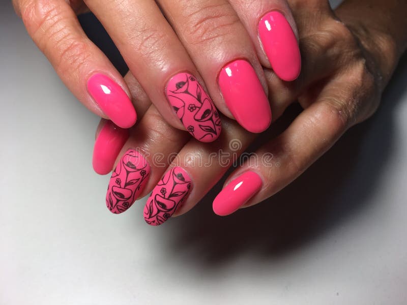 Fashionable Glossy and Matte Pink Manicure Stock Image - Image of nail ...