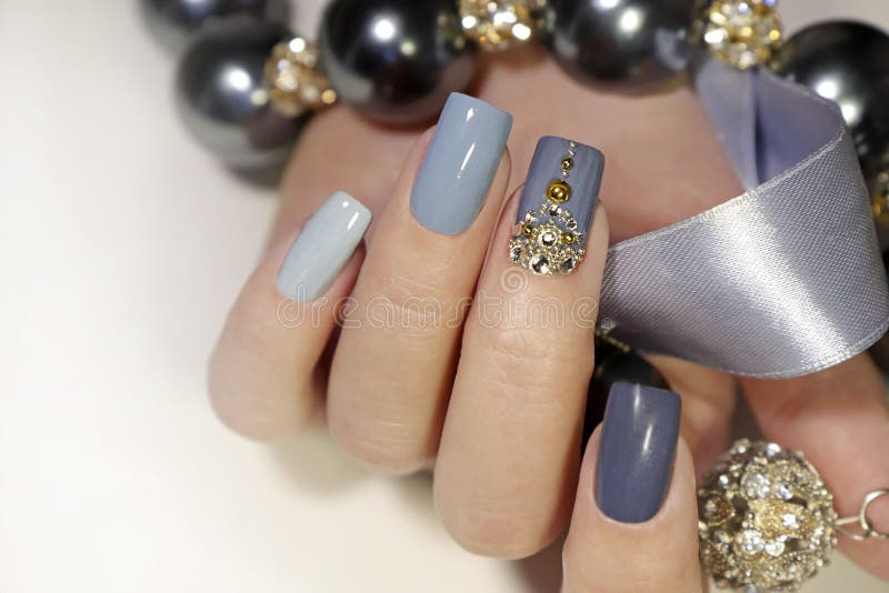Fashionable Grey Blue Manicure Stock Image - Image of shiny ...