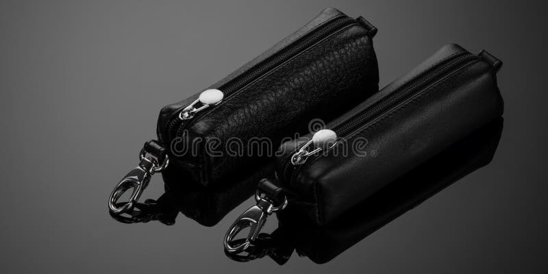 Leather key case with zipper on black background. Leather key case with zipper on black background