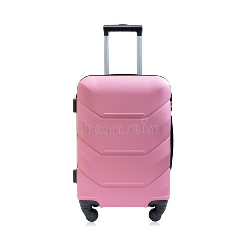 Fashionable pink travel suitcase, isolated royalty free stock photography