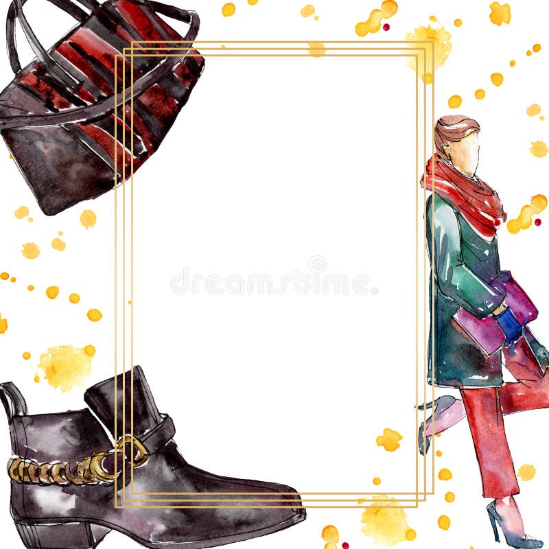 Clothes Accessories Set Trendy Vogue Outfit Watercolor Background  Illustration Set Frame Border Ornament Square Stock Illustration - Download  Image Now - iStock
