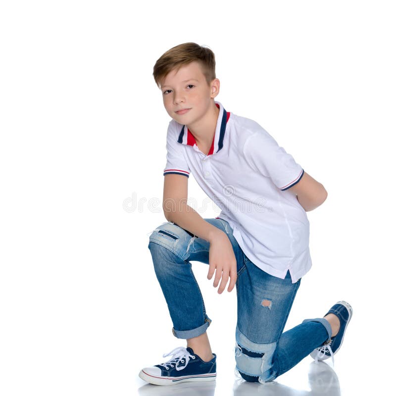 Fashionable Boy Teen Sitting on the Floor. Stock Image - Image of ...