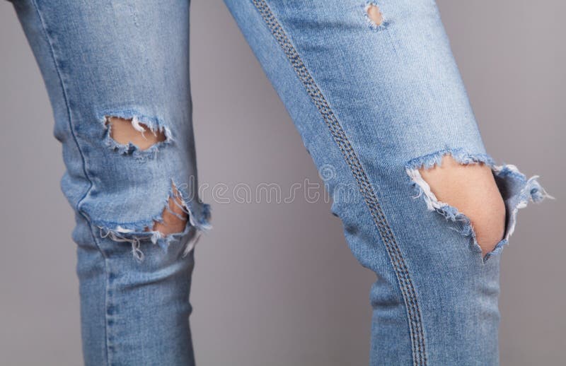 Fashionable Woman Wearing Blue Torn Jeans Stock Photo - Image of ...