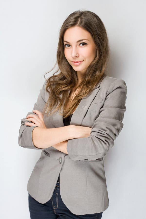 Fashionable young brunette woman.