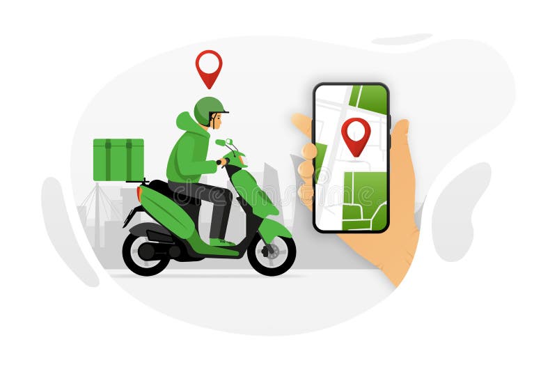 Fast Delivery Package by Scooter on Mobile Phone. Order Package Online