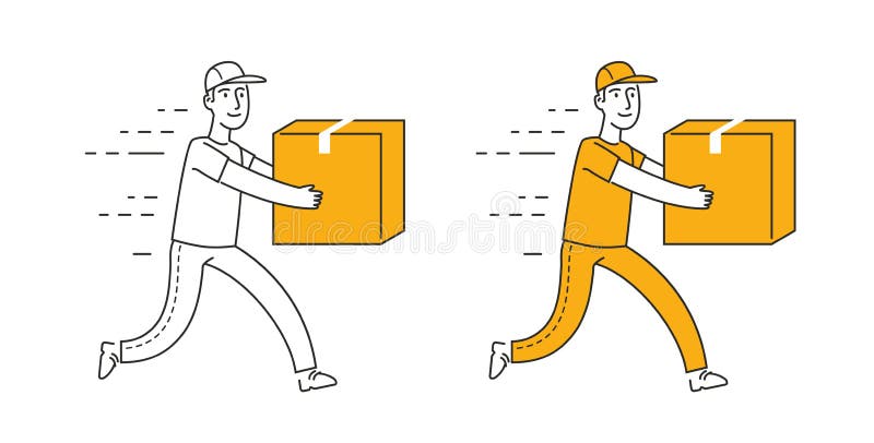 Fast delivery symbol. Courier runs with box vector illustration stock illustration