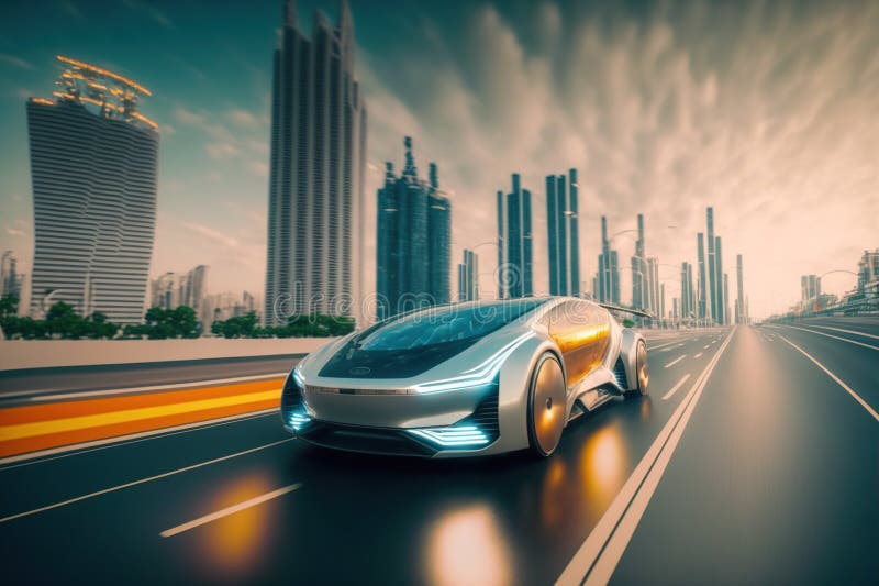 Fast Electric Car with Futuristic Autonomous Sensor Software Driving on ...