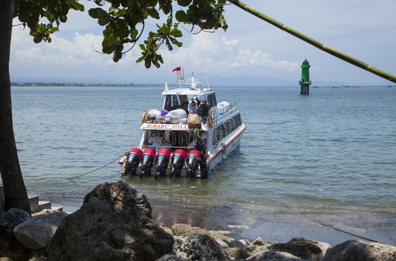 Fast ferry boat at Sanur Port in Sanur, Bali, Indonesia. royalty free stock image