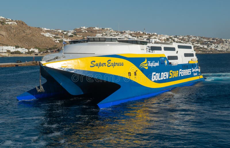 Fast ferry at the port of Mykonos Island Greece. royalty free stock photos