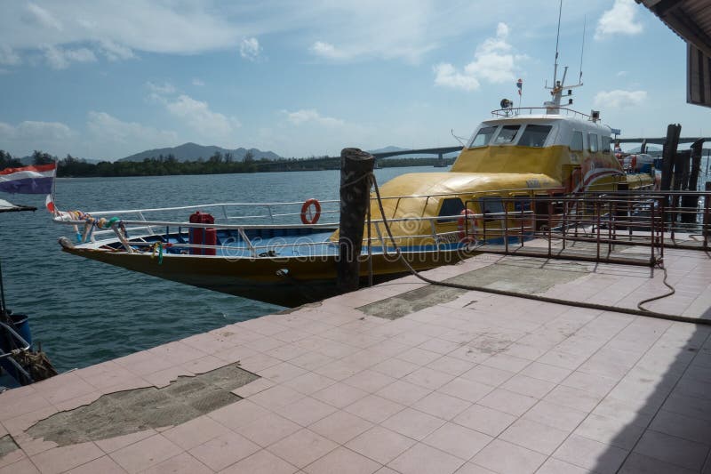Fast ferry in Saladan on Koh Lanta island in southern Thailand stock images