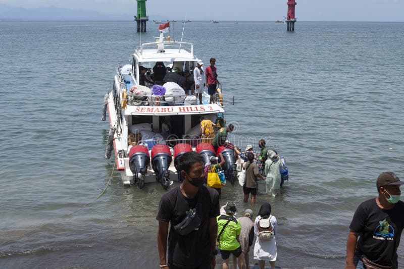 Fast ferry in the sea at Sanur Port in Sanur, Bali, Indonesia. royalty free stock photography