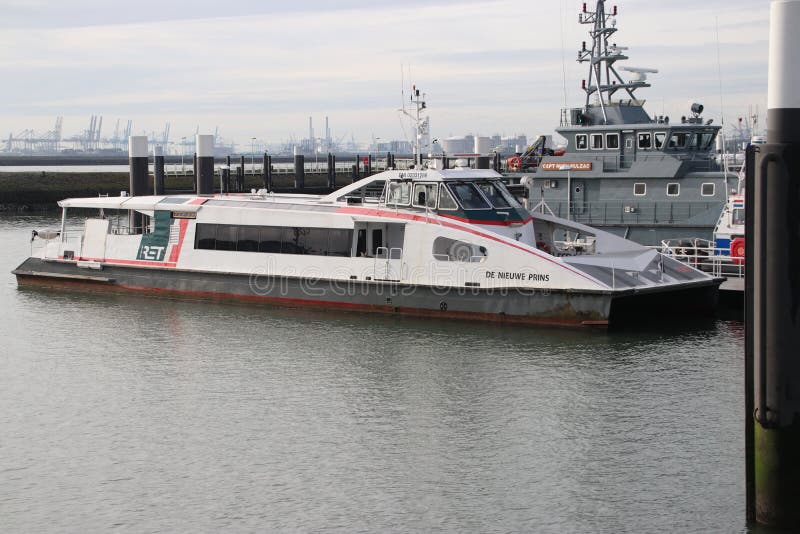 Fast ferry ship of the RET used as waterbus between Hoek van Holland and Maasvlakte royalty free stock images
