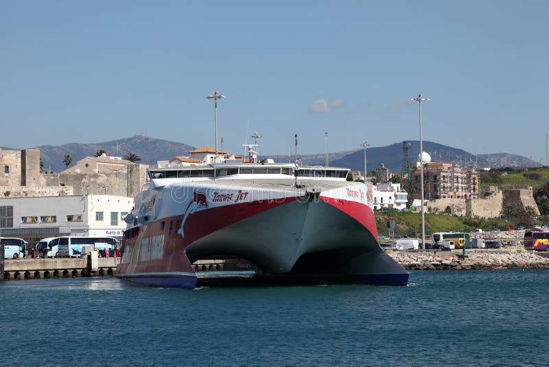 Fast ferry ship in Tarifa, Spain royalty free stock image