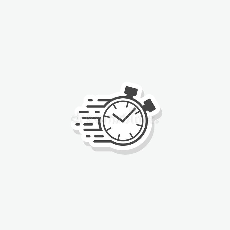 Fast flying time, round clock sticker icon vector illustration