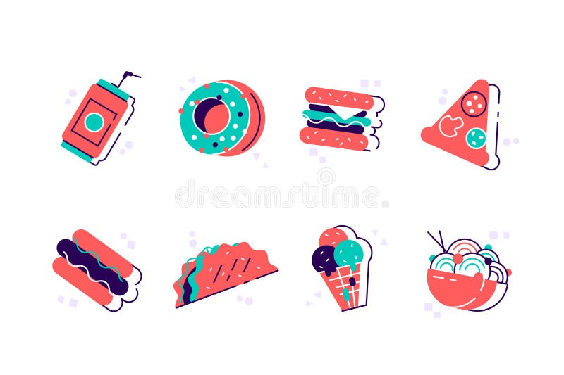 Set of colorful cartoon fast food.