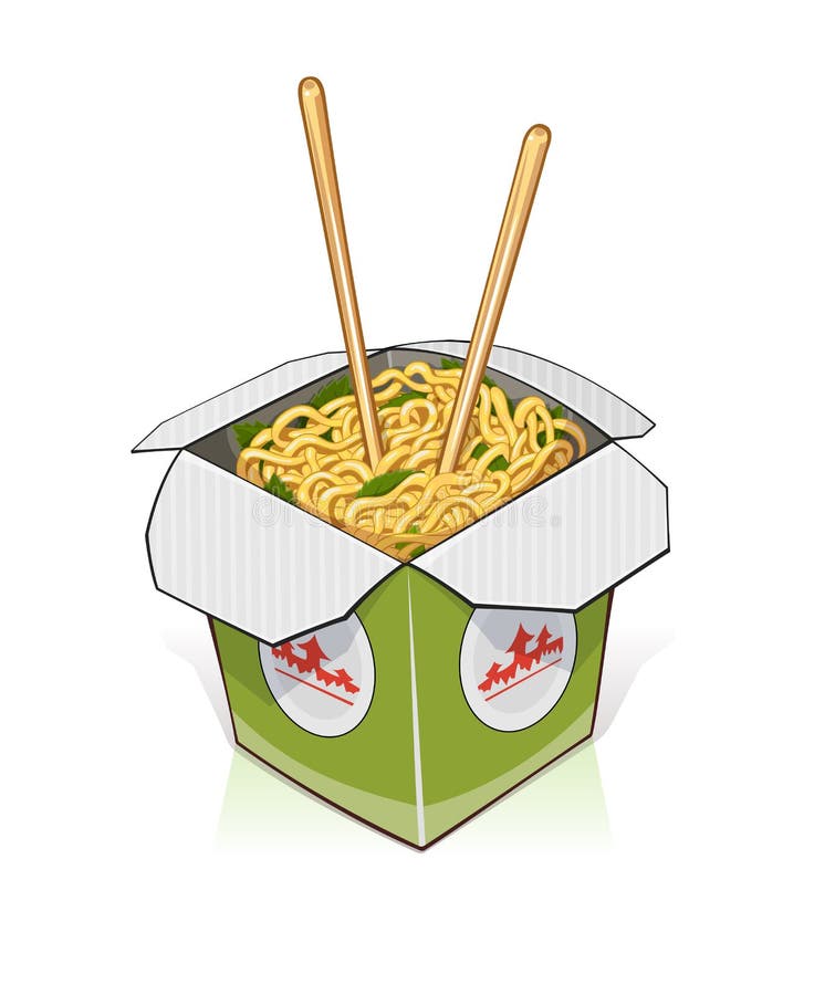 Fast food. Chinese noodles in take out container royalty free illustration