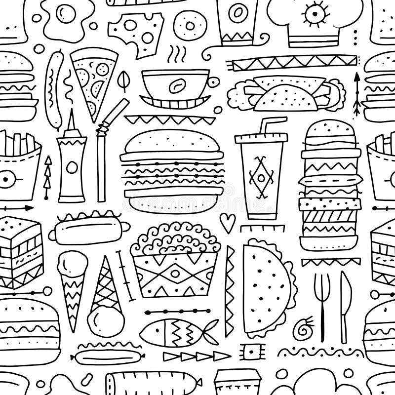 fast food collection hamburger pizza sausages snacks