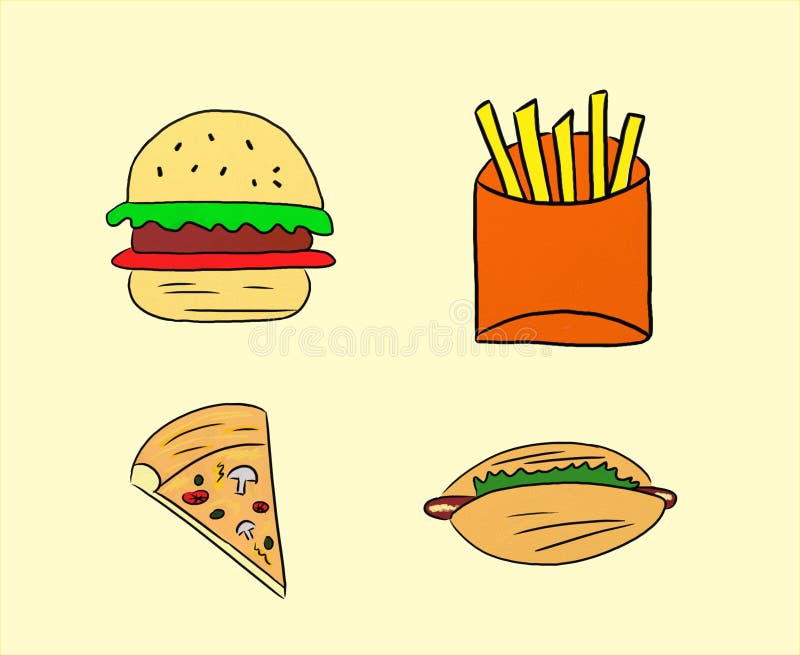 Fast food drawings stock illustration. Illustration of menu - 18711294