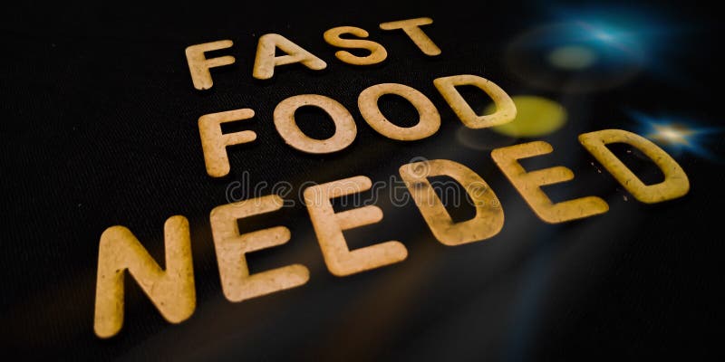 Fast food needed notes displayed on golden letters form abstract background stock photos
