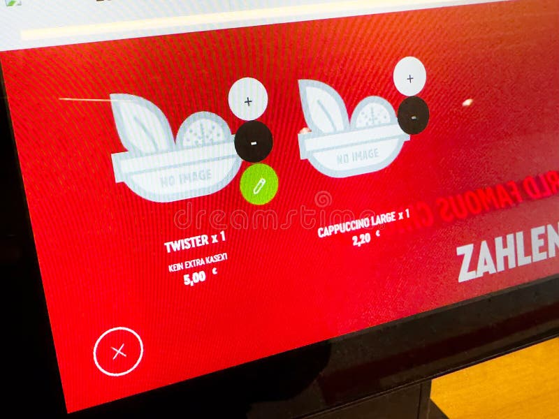 Fast food order screen with twister and cappuccino selections stock illustration