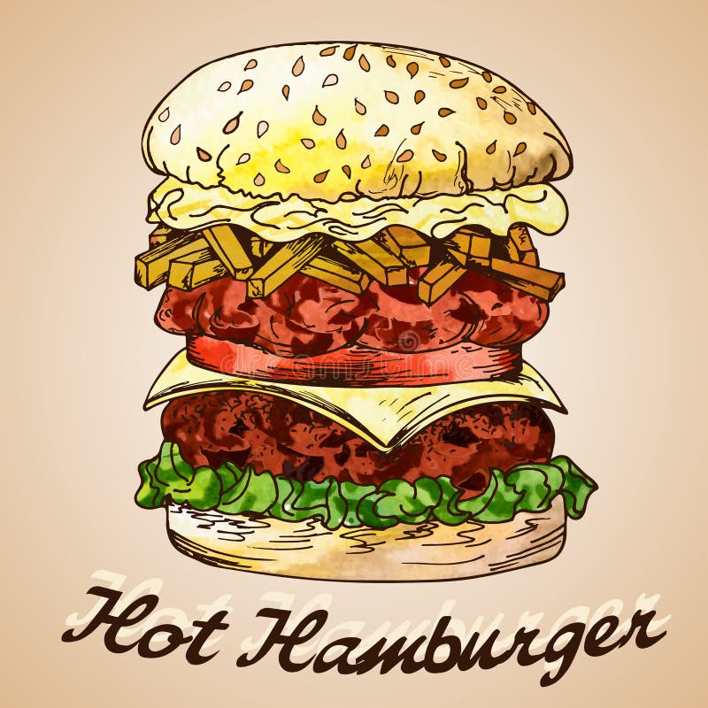 Fast Food Poster  With Hamburger  Hand Draw Retro 