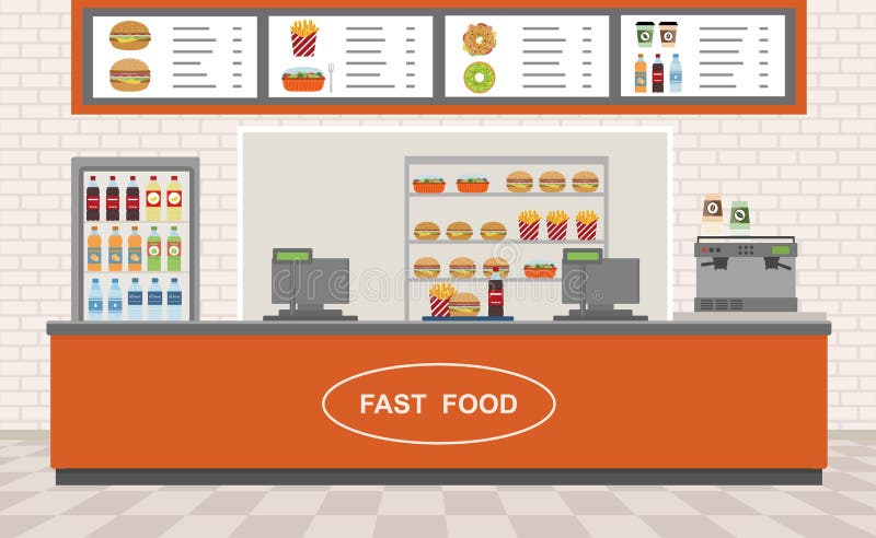 Fast food restaurant interior. vector illustration