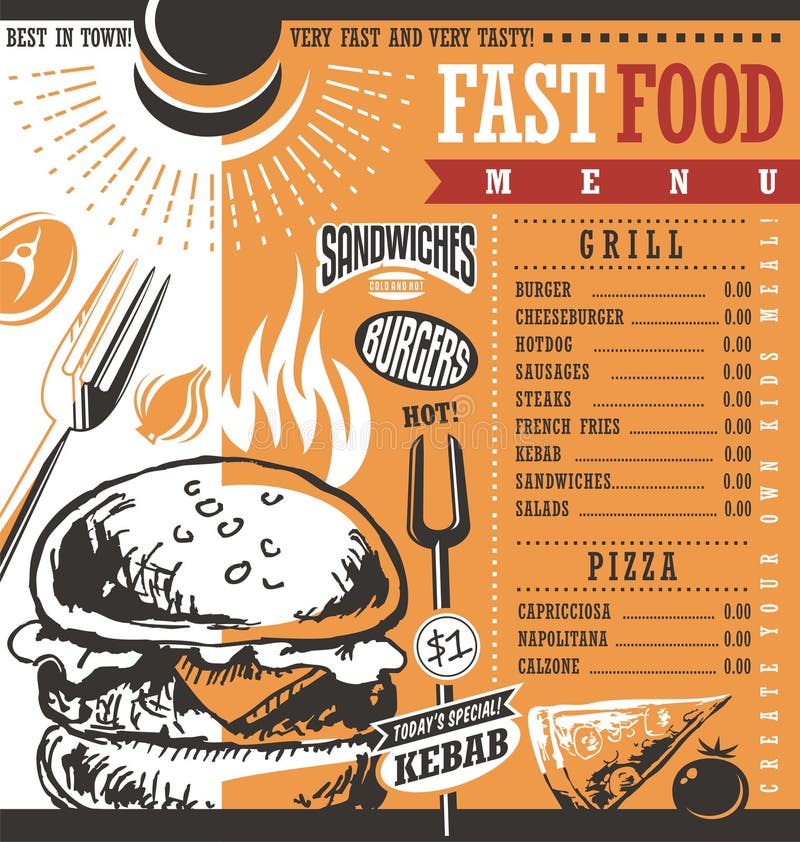 Fast Food Restaurant Menu Design Stock Vector - Illustration of card, cafe:  68320670