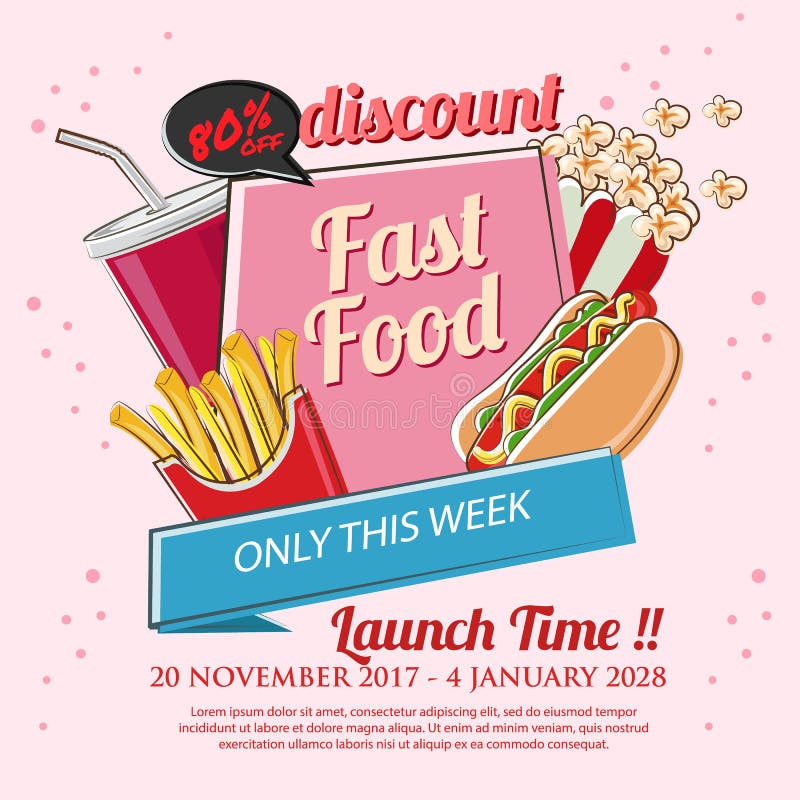 Fast Food Sale Poster Hand Drawn or Doodle Style Stock Vector
