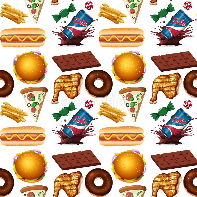 Fast Food Seamless Background Stock Vector - Illustration of hotdog