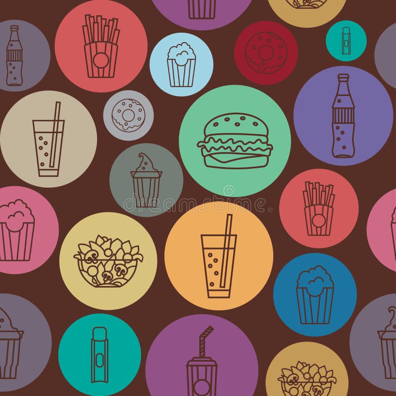 Fast food icon style seamless pattern Royalty Free Vector