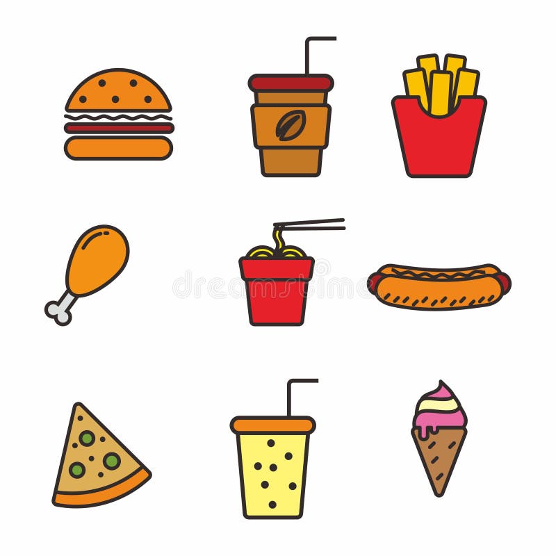 Set of Fast Food Icon with Simple Outline Design Stock Vector ...