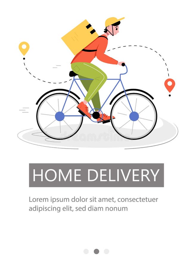 Fast and Free Delivery by Bicycle Courier. Vector Illustration for