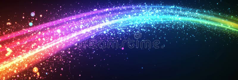 Fast-moving neon stripes creating a wave of rainbow colors with glowing particle effects stock photos