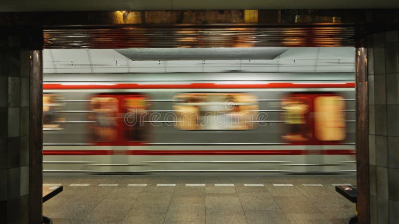 Fast moving subway train