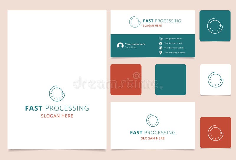 Fast processing logo design with editable slogan. Branding book and business card template. stock illustration
